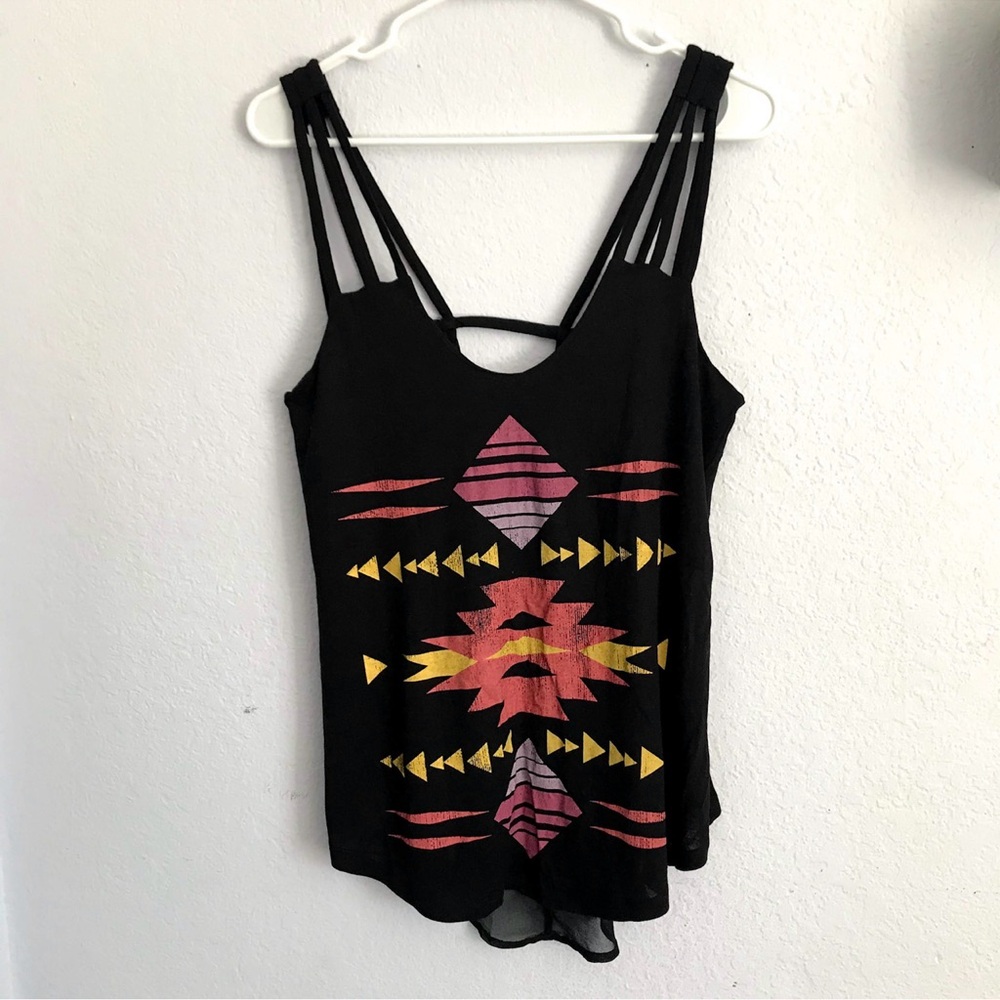 Chloe K M black tank mixed media Aztec print